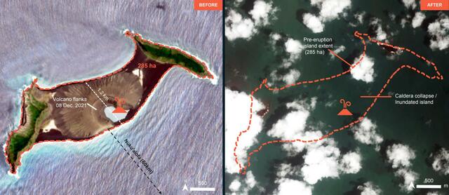 トンガ火山、陸地が消滅　噴火後の衛星写真で、国連