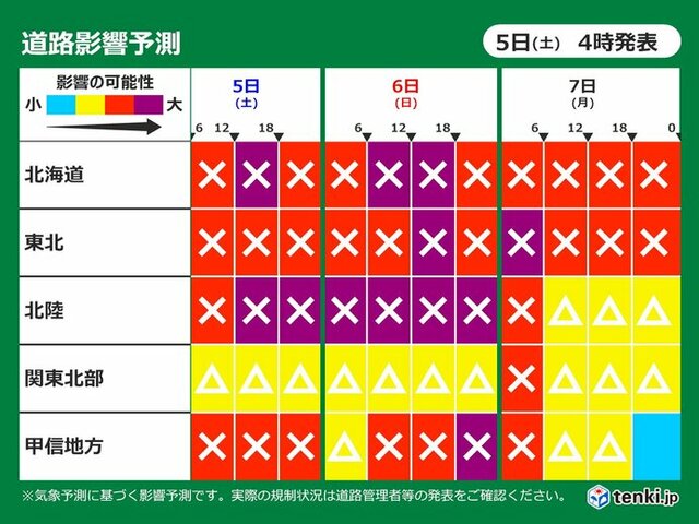 道路影響予測　寒波襲来で土日は平地でも大雪に警戒　立往生の恐れも