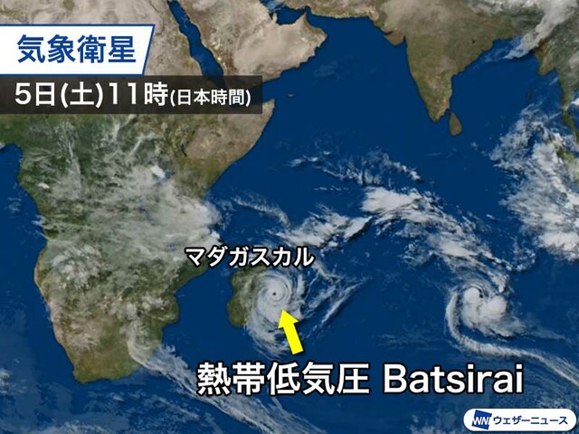 マダガスカルに熱帯低気圧Batsiraiが接近　数日で500mm超の大雨か