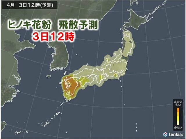 3日　花粉情報　九州はヒノキ花粉が大量飛散　近畿から関東は雨でも対策を