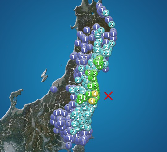 福島県で震度4の地震発生