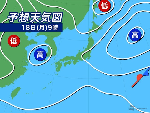 今日18日(月)の天気　東海や関東は本降りの雨に　西日本は穏やかな空