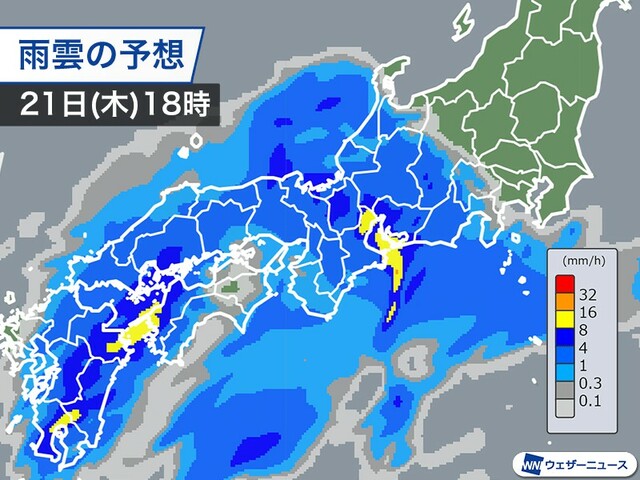 今日21日(木)の天気　前線接近で西から天気下り坂、近畿や関東も帰宅時間帯は雨に