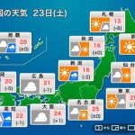 今日23日(土)の天気　九州は雨に　関東は午後から急な雨に注意