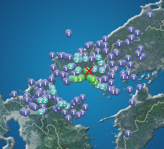 山口県で震度3の地震発生