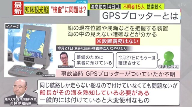 【独自解説】知床観光船事故、直前検査で外されていた「GPSプロッター」とは？消息絶ったのは日本有数の危険海路…航海に最も必要なこととは？専門家に直撃