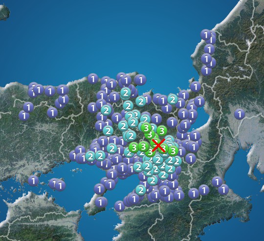 大阪府・京都府・兵庫県で震度3の地震　震源は京都府南部