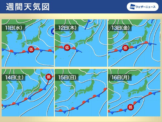 週間天気　この先は梅雨のような空　週中頃は大雨のおそれも