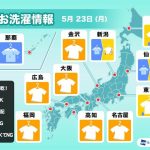 5月23日(月)の洗濯天気予報　関東は外干しが心配な空