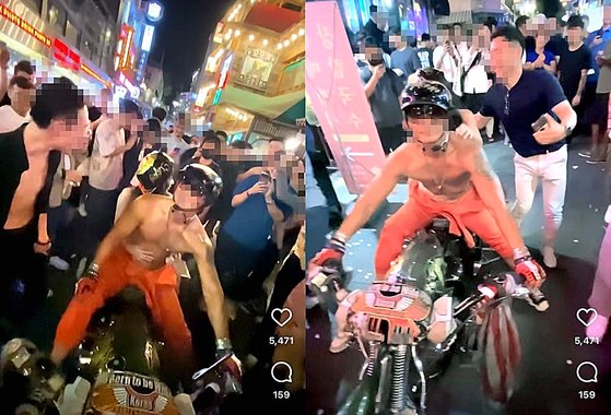 警察に立件された「ビキニバイクカップル」、今度は梨泰院に登場＝韓国