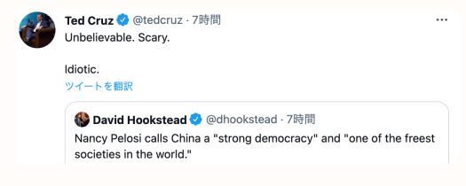 【動画】ナンシー・ペロシ「一つの中国政策を支持する。中国は世界で最も自由な社会。強い民主主義で勇気のある人たちだ」と発言￼