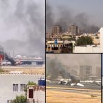 スーダンの首都で正規軍と準軍事組織が衝突、国際空港は黒煙に包まれる