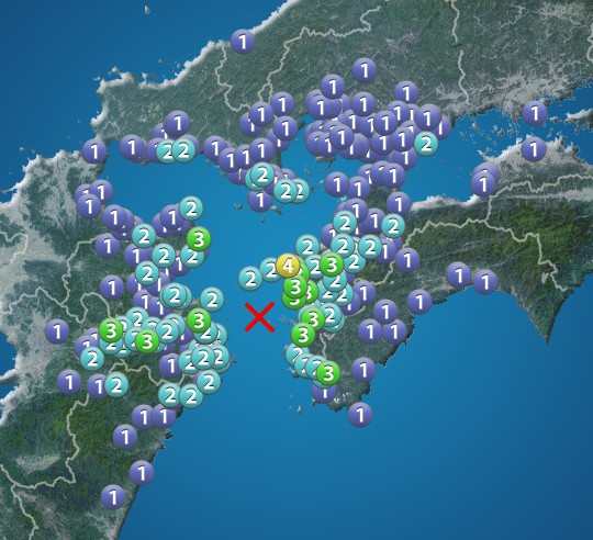 豊後水道でM4.4の地震　愛媛県南予で震度4　津波の心配なし