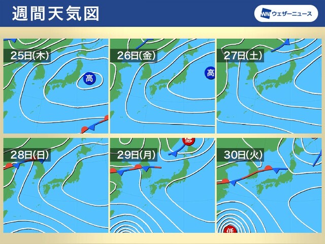 週間天気　週末にかけて晴れる日が多い　台風2号の動向に注目