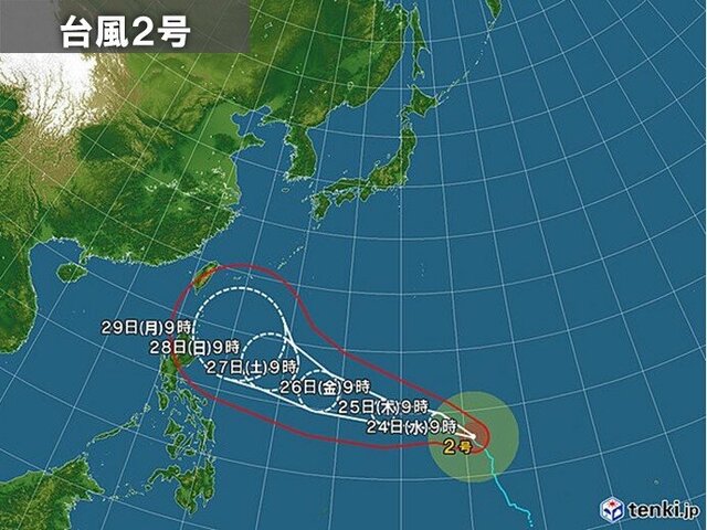 5月として異例の台風2号　日曜に中心気圧905hPaまで低下予想　日本への影響は