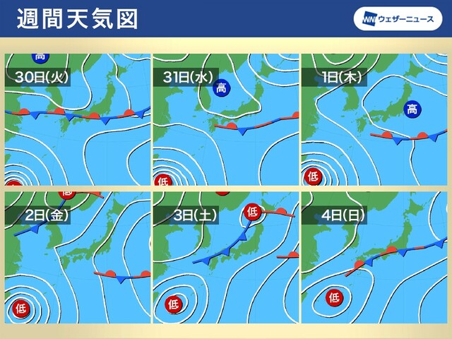 週間天気　梅雨のような一週間　台風2号の動向に注意