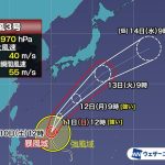 台風3号　明日～12日(月)は本州の梅雨前線を刺激し強雨のおそれ