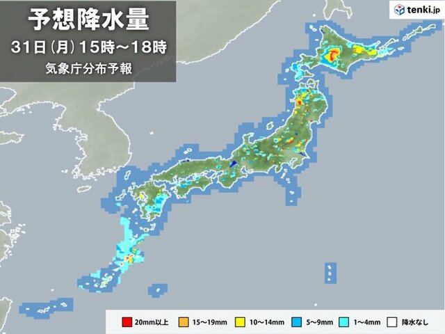 31日の天気　北・東日本は急な雷雨や非常に激しい雨に注意　沖縄は台風接近で荒天