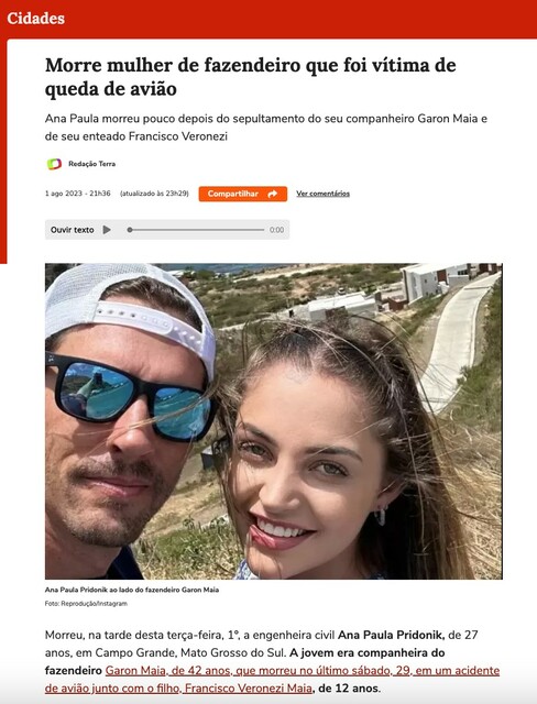 《ブラジル》事故死した夫と息子の後を追って＝葬儀の直後に妻が拳銃自殺