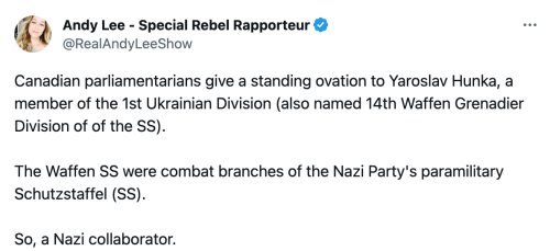 トルドーとゼレンスキー氏、一線を越える！／『ナチス親衛隊』で活躍したウ国退役軍人にスタオベ／カナダ下院議長は謝罪も批判殺到