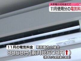 11月使用分の電気料金　大手10社全てで値上がりの見通し