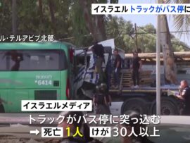 イスラエル中部でトラックがバス停に突っ込み1人死亡30人以上けが　テロか