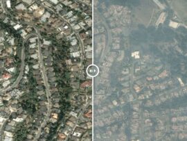 米ロス山火事、発生前後の衛星写真を比較　被害まざまざ