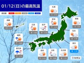 【1月12日天気予報】九州は大雪警戒！平地でも積雪の可能性、太平洋側も雨や雪