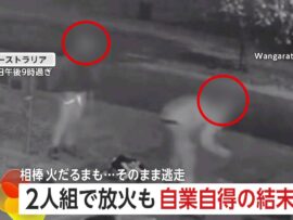 豪州住宅街で放火犯が自ら炎上！防犯カメラに一部始終