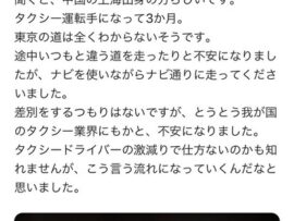 自民議員「いやああああ！！！タクシー運転手が中国人だったのおおおおお！！！（ﾊﾟｼﾔｧ）」→ 炎上