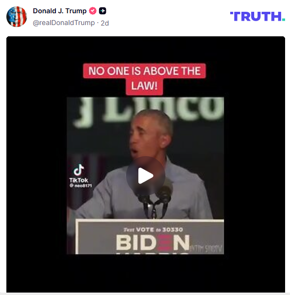 【速報】トランプ米大統領、オバマ元大統領がホワイトハウスで逮捕されたとする動画を投稿「誰一人、法を免れることはできない」※なお動画はフェイクで炎上