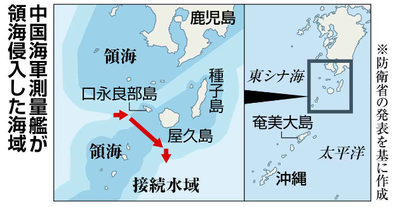 【速報】中国の領海侵入は13回のうち11回が鹿児島沖と判明　潜水艦通過ルートでデータ収集「太平洋に進出最短ルートとして重要視している可能性」