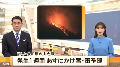 【速報】日本最大の山火事が発生している大船渡に1週間、雪と雨の予報「お待たせしました、鎮火させましょう」