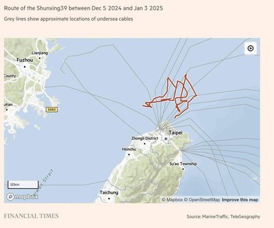 中国籍船、世界各地で海底通信ケーブルを切りまくる「今度は台湾」GPS行動ルートから意図的に切断を試みていることが判明