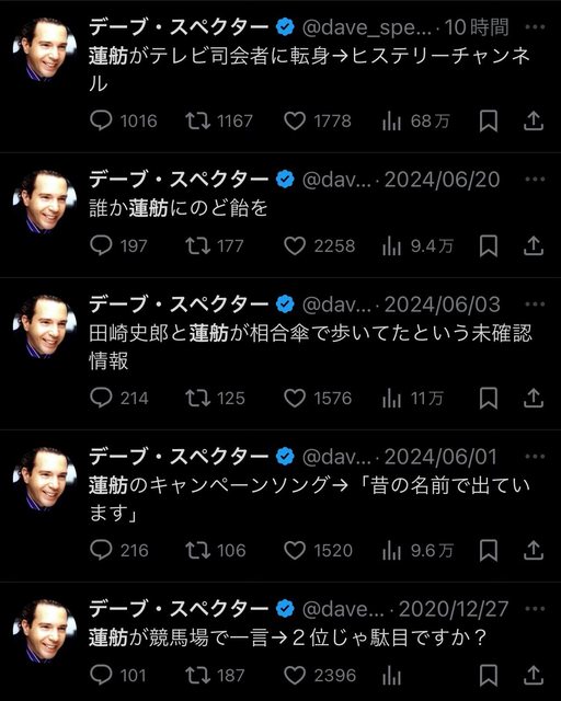 【悲報】蓮舫さん、朝っぱらから今度はデーブスペクターに絡む　つまらないギャグすらスルーできなくなってしまった模様