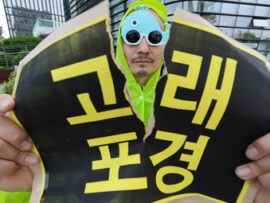 【速報】韓国動物権活動家の連合、ふざけた格好をして在韓日本大使館前で抗議「捕鯨やめろ！」「命尊重の責任を果たせ！」