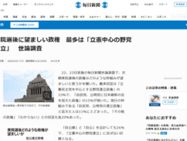 【毎日新聞世論調査】望ましい政権「立憲中心の野党連立」また地獄の時代に突入か・・・