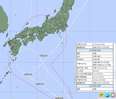 【速報】台風10号が超発達！950hPaで突入か　5ch焦り始める・・・