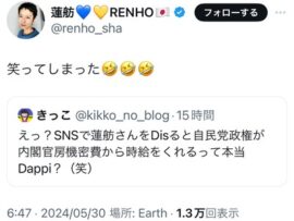 【速報】蓮舫本人「笑ってしまった」が悪質デマに飛びつき引用リツイート「SNSで蓮舫Disすると自民党から時給」、これが都知事になる可能性