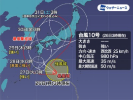 【予想外れる】台風10号「四国から列島蹂躙と言ったな？九州からしっかり行くことにしたぞｗｗｗ」進行方向右側の太平洋側は滅ぶ模様