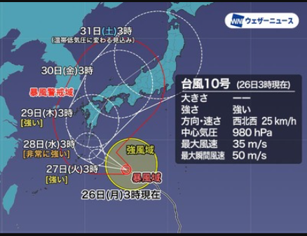【予想外れる】台風10号「四国から列島蹂躙と言ったな?九州からしっかり行くことにしたぞwww」進行方向右側の太平洋側は滅ぶ模様 【予想外れる】台風10号「四国から列島蹂躙と言ったな?九州からしっかり行くことにしたぞwww」進行方向右側の太平洋側は滅ぶ模様