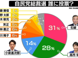 【速報】総裁選　メディアの嘘判明　党員・党友調査「高市110票」「小泉54票」小泉リードとは全然違った模様！！！