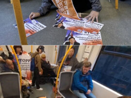 韓国の障害者団体がノルウェーの地下鉄で抗議の匍体投地、ソウル市長の写真バラ撒き「市長は障害者の人権弾圧やめろ！」