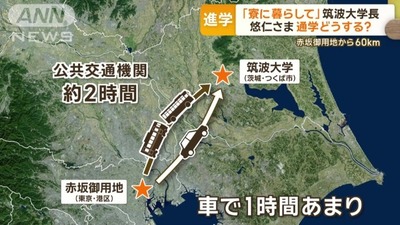 【悲報】悠仁さま「下宿は嫌！御所から筑波大学通う！」→電車通学も車通学も問題だらけ