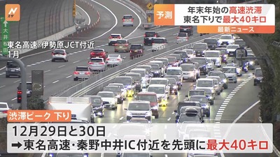 【悲報】年末年始の東名高速、脅威の40km渋滞wwwwwww